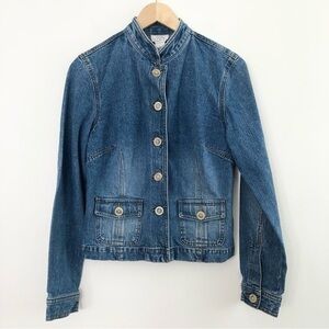 [LOFT] Vintage Y2K 100% Cotton Button Front Tab Belt Jean Jacket